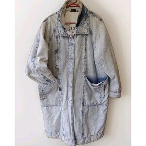 Vintage Izzi Blue Light Acid Wash Puffy Coat Double Collar Oversized Sz M